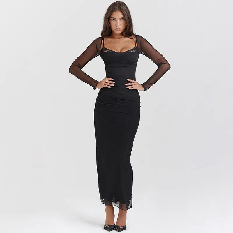 2024 Mesh Splicing Lace Evening Dress