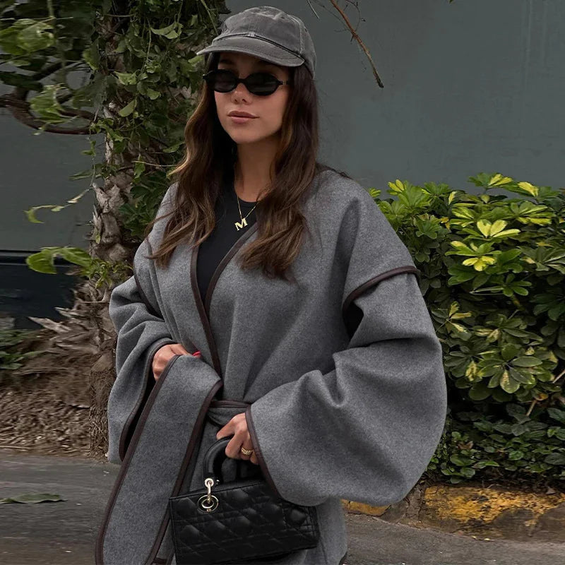 Cinched Waist Overlap Coat