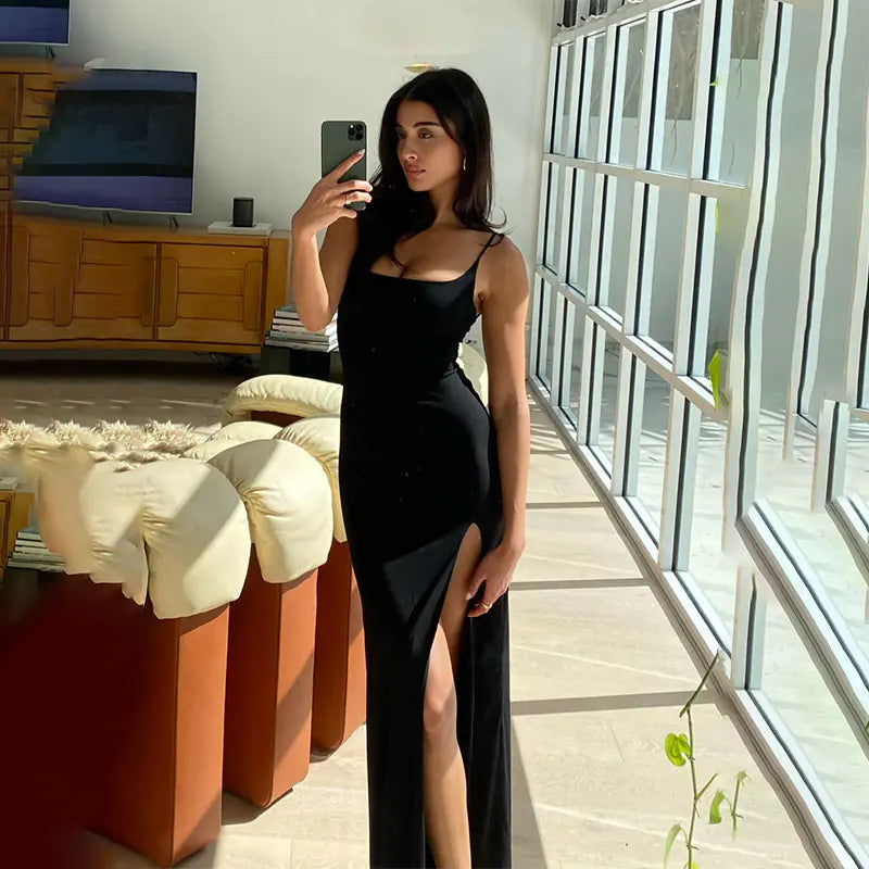 Chic Black Lace Sling Dress