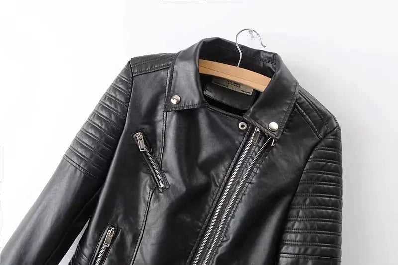 2023 Chic Slim PU Leather Moto Jacket