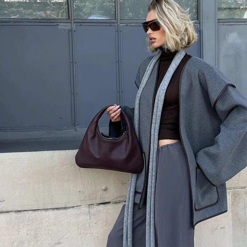 Cinched Waist Overlap Coat