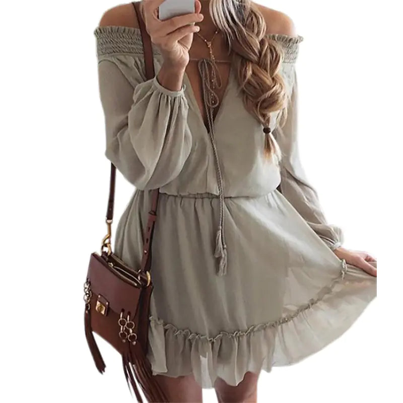 Boho Ruffle Off-Shoulder Mini Dress
