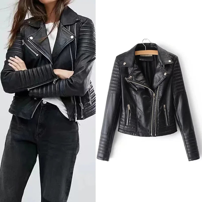 2023 Chic Slim PU Leather Moto Jacket