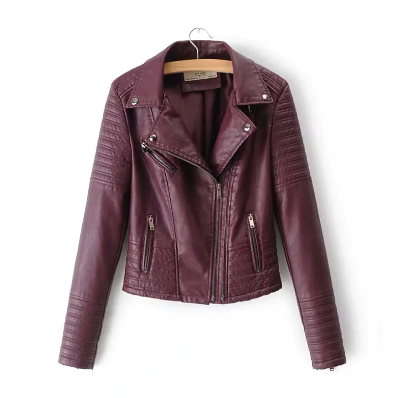 2023 Chic Slim PU Leather Moto Jacket