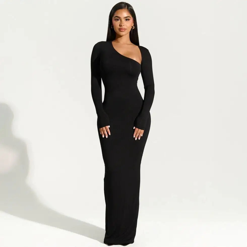 Chic Diagonal Collar Slim Dress