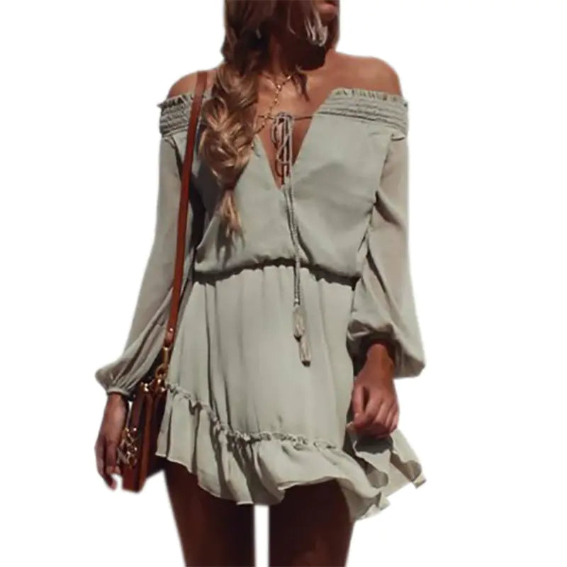 Boho Ruffle Off-Shoulder Mini Dress