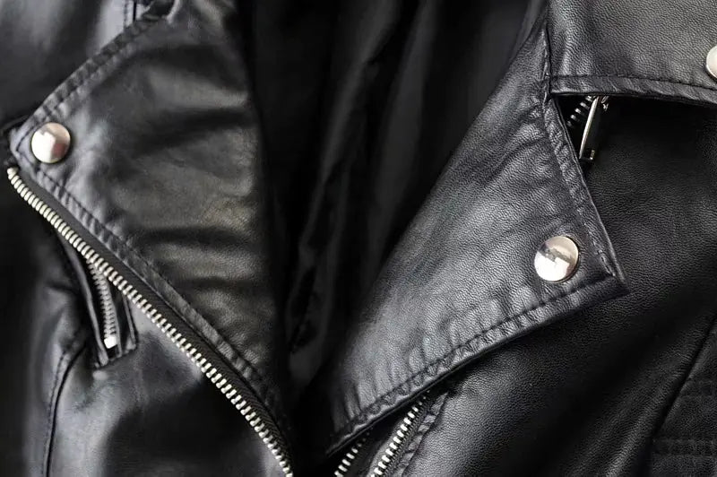 2023 Chic Slim PU Leather Moto Jacket