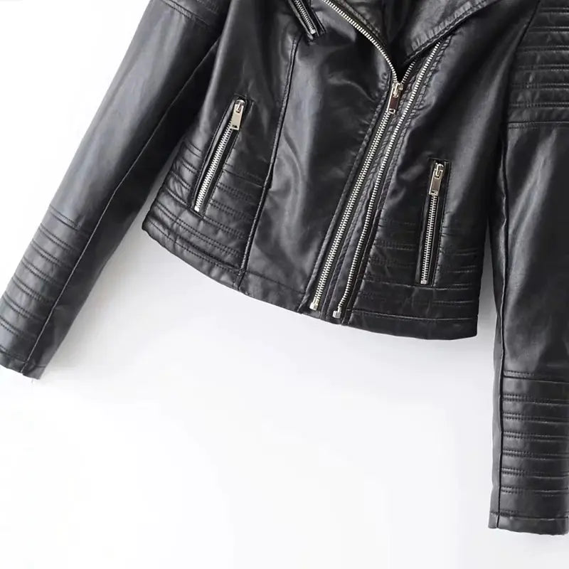 2023 Chic Slim PU Leather Moto Jacket