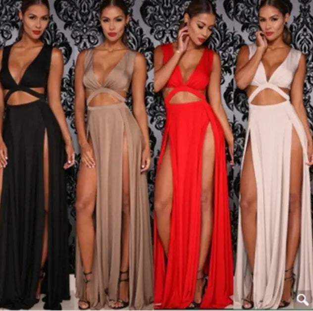 Chic Deep V Maxi Dress
