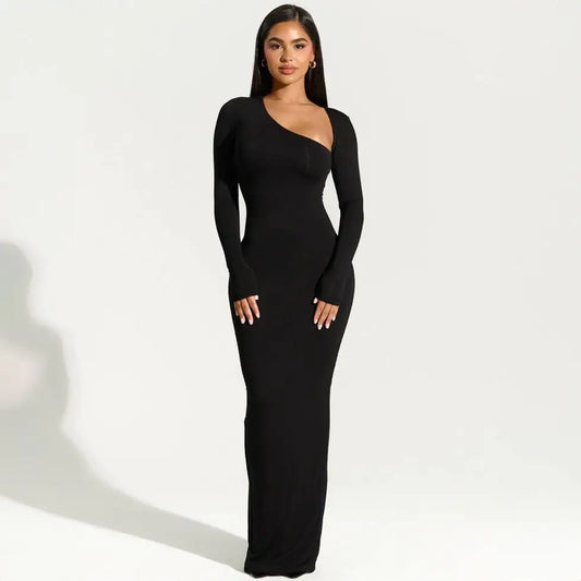 Chic Diagonal Collar Slim Dress