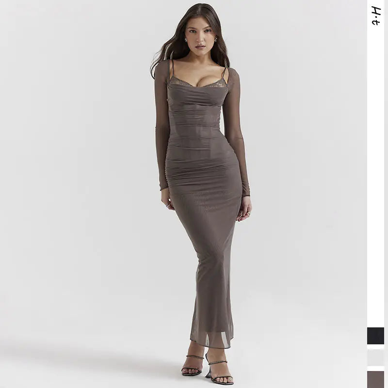 2024 Mesh Splicing Lace Evening Dress