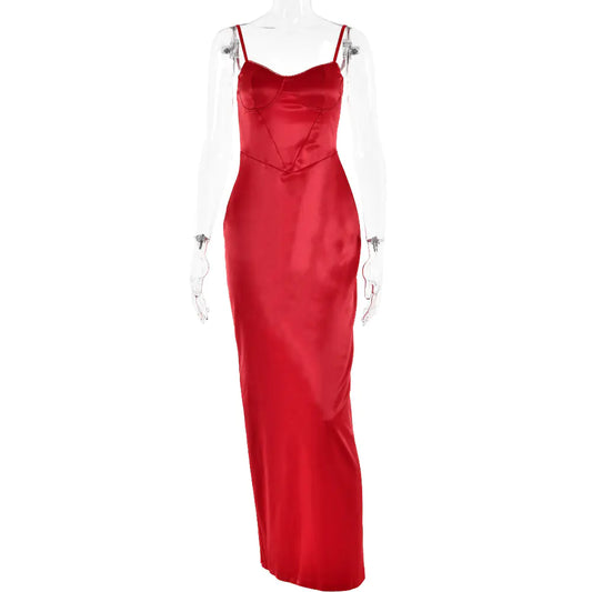 Chic V-neck Backless Split Satin Dress