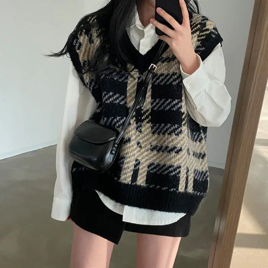 Women's Casual Plaid Knit Vest